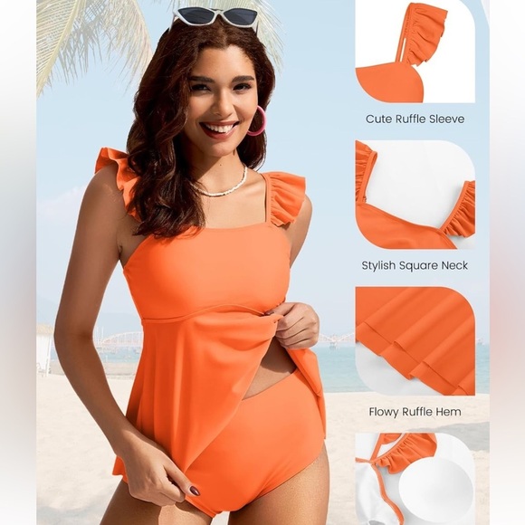 Kate Kasin Women’s 2-Piece Orange Tankini Swimsuit Sz Medium NWT Resortwear Chic - Picture 15 of 15